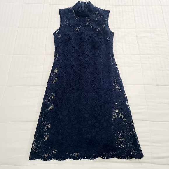Cocktail Navy Lace Sleeveless Dress - Picture 4 of 5